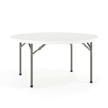 Flash Furniture Round Wh 60Rnd Plastic Fold Table, 59.75" W, 59.75" L, 28.75" H, Plastic Top, White DAD-YCZ-152R-GW-GG